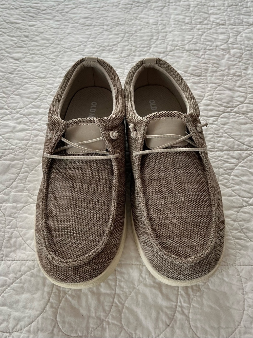 Old Navy Men’s “Wish Bone” Taupe Textured Knit Slip-On Loafers Preppy Nautical